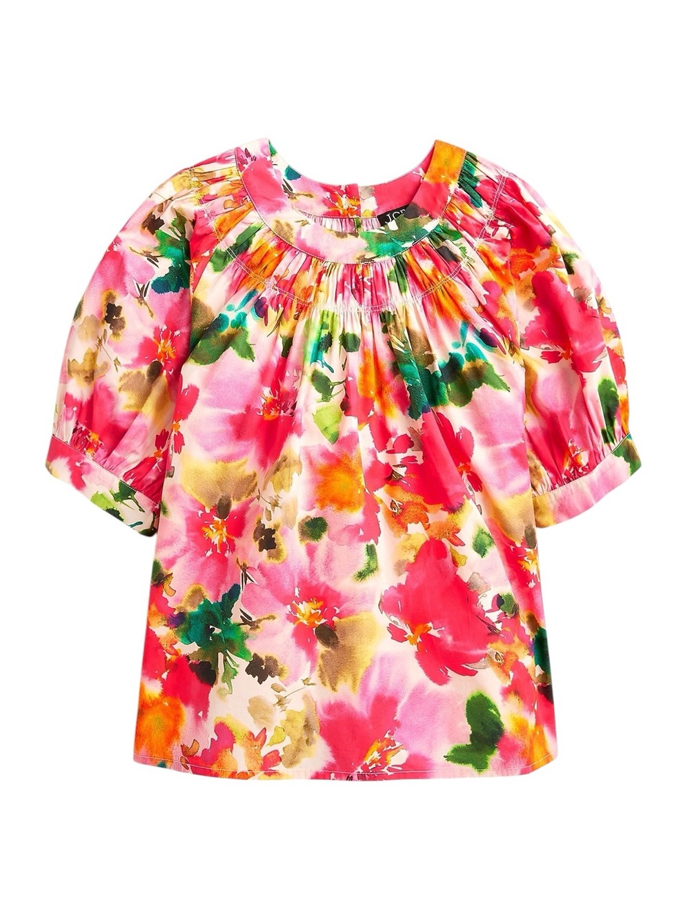 LN J. Crew Smock Neck Puff Sleeve Top in Floral Cotton Poplin - S